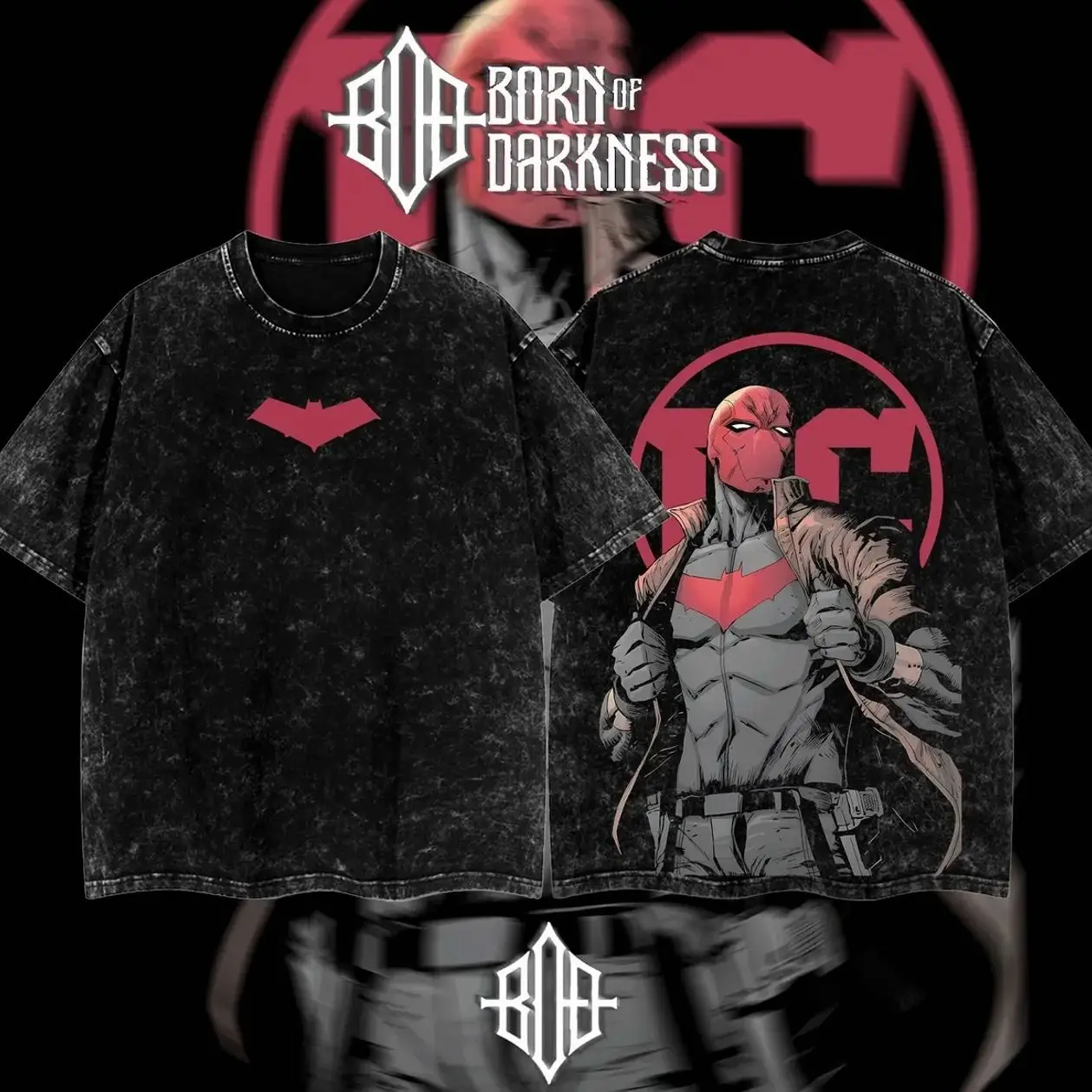 BornOfDarkness-Crimson Knight Emblem Tee – Dark Oversized Graphic T-shirt, Vigilante-Inspired, Streetwear Daily Fit, TikTok ApprovedFun Comic-Inspired Unisex Outfit, Retro Fan Gift ,comic tshirt ,graphic tee, dailywear, men gift,hero shirt 1CP G2N