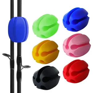 6PCs silicone fishing rod holder straps-multi color, portable fishing rod clips with fixed ball rubber