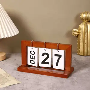 Style Wooden Calendar Ornament, Simple Desktop Desk Organizer, Home Decor Craft Piece, Office Stationery Supplies
