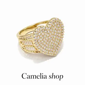 Camelia Shop Heart-Shaped Ring with Sparkling Stones and Gold Finish