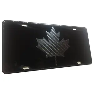 CustoMonsterDesigns Canada Maple Large Leaf Heavy Duty Aluminum License Plate Carbon Fiber Black on Blk Tactical S1