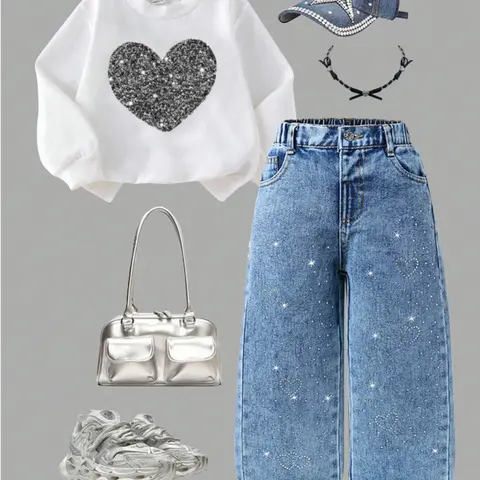 Girls' Autumn & Winter New Arrival Jeans, High-Quality Jeans, Light Washed, Y2K Style Rhinestone Decor Straight-Leg Pants, Comfortable Cotton Fabric, Casual Loose Jeans