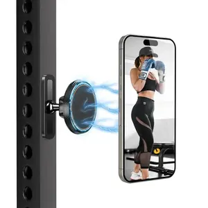 Magnetic Gym Phone Holder for MagSafe – 360° Adjustable Alloy Mount, Strong Magnetic Grip for Workout Equipment, Fits 4.7-6.5" Smartphones, Black