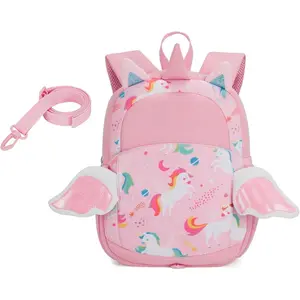X-CBP32  Toddler Backpack for Girls 2-4 Neoprene Unicorn Backpack with Kids Leash, 3D Cartoon Preschool Kindergarten Bookbag for Pre-k, Pink