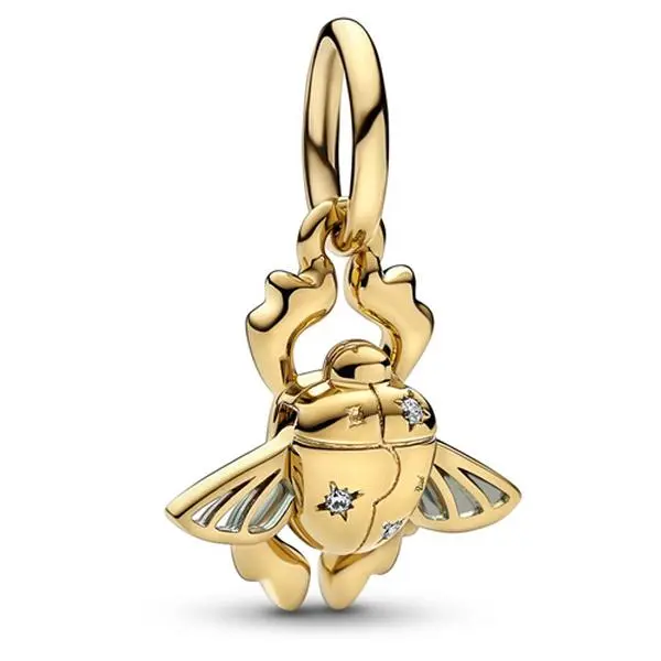 Pandora Disney Aladdin Gold Scarab Beetle Dangle Charm, Anniversary Jewelry with Enamel Wings, Round CZ Stones & Round Brilliant-Cut Cubic Zirconia, 762345C01