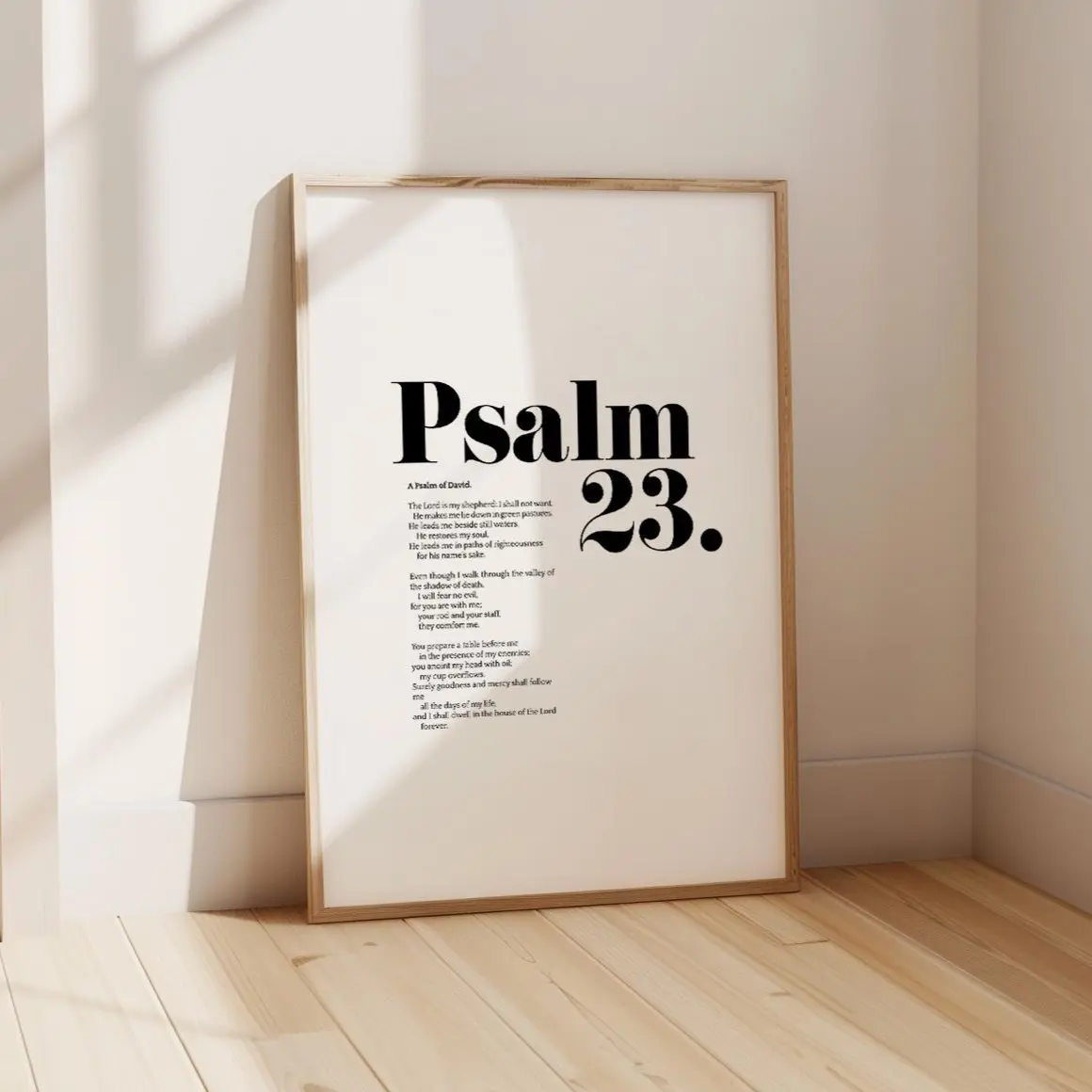 Psalm 23 Bible Verse Unframed Art Print - Waterproof Christian Poster with Bold Letter Cross Print, Minimalist Modern Scripture Home Decor, Universal Multi-Size Gift for Nautical, Sports, Space, Movie Themed Wall Accents