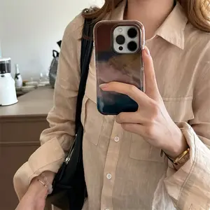 Perforated water ripple IND | Ink blending | Double layered retro | Best friend gift | for iPhone 11 12 13 14 15 16 17 Pro Max