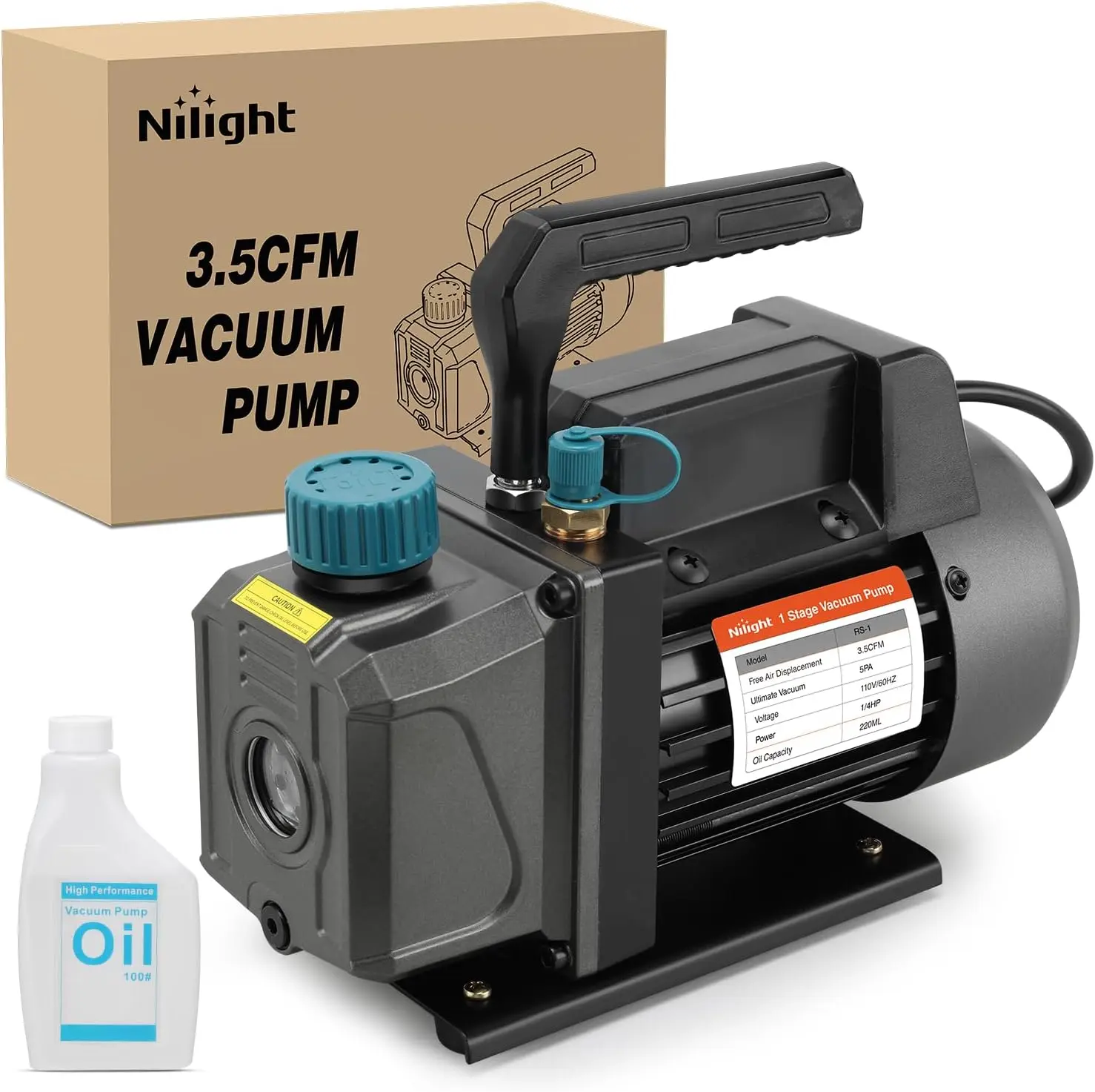 Nilight HVAC Vacuum Pump, 3.5 CFM 1/4 HP 110V Single Stage AC Vacuum Pumps Kit for R22 R404a R134a R410a 5 Pa Ultimate Vacuum for Auto Air Conditioning Servicing Refrigerant Recharging, Oil Included