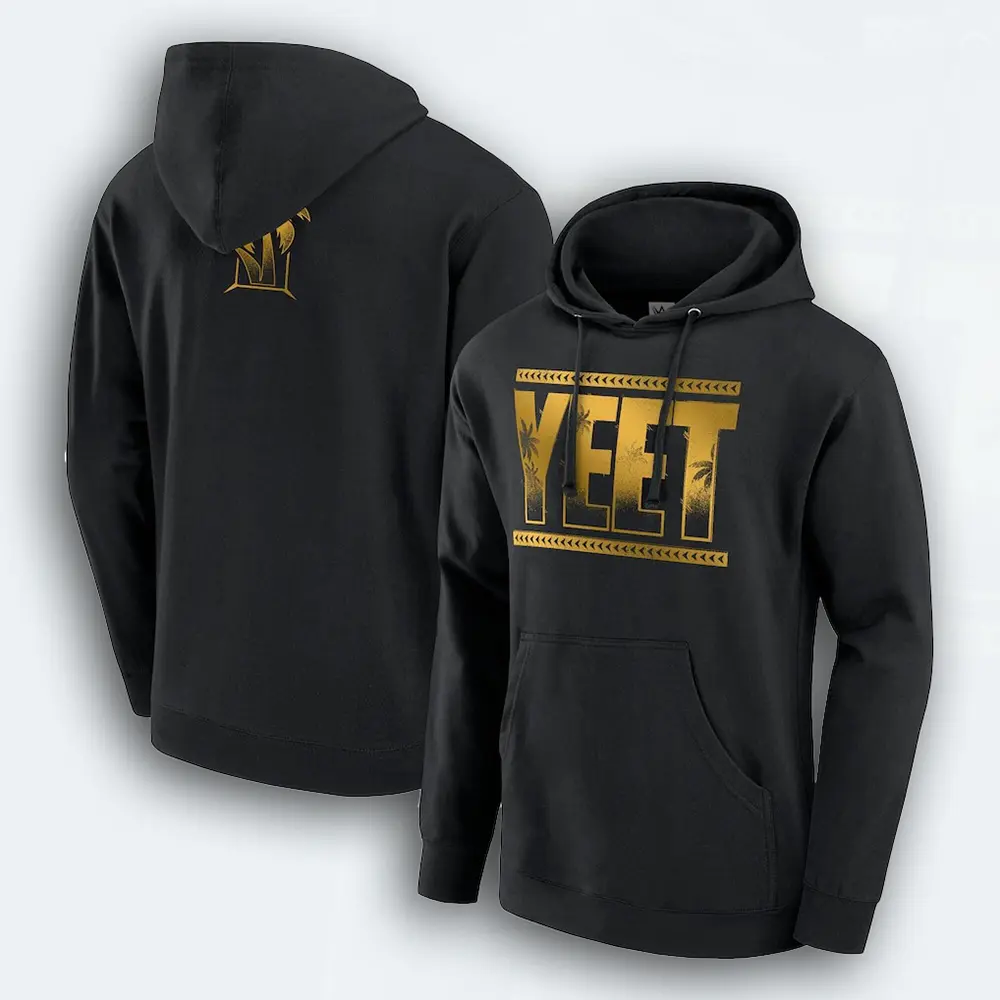 Men's WWE Jey Uso Golden Yeet Graphic Pullover Hoodie - Black Casual Menswear Sweatshirt Tops, Unisex Sizing, Main Event Roman Reigns Fan Apparel, OTC Design, Made in USA Gift