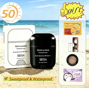 Sunscreen Stick SPF50+++, Summer Makeup Quick Portable SPF Sunscreen Stick | Get 4 Free Gifts: Oil Absorbing Sheets, Color Changing Lip Oil, Eye Patches & Eyeshadow, Waterproof Sweatproof No More Greasy Face，Tiktok shop sunscreen，Five piece set makeup