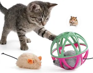 Nocciola Cage Ball Interactive Cat Toy, Battery-Powered Hollow Sphere with 2 Catnip Plush Mice & Realistic Sound, Funny Kicker Hunting Toy for Cats of All Ages