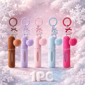 Portable Perfume Spray Bottle Container, 0.17 Floz / 5 Ml Refillable Design Atomizer with Fur Ball Pendant, Travel Essential for Women