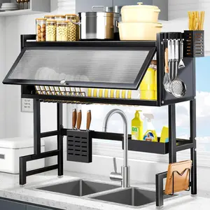 Over the Sink Dish Drying Rack 3 Tier with Cover.-Saving Dish Drainer Organizer for Dishes,, & Cutlery.Tidy Counter Solution