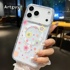 Magnetic Phone Case Supports Wireless Charging for iPhone 17 16  Pro Max Plus 15 14 13 12 11 Air E Colorful Star Dream Pattern Anti-Yellowing Shockproof durable ultra-thin Crystal Transparent Acrylic Large Hole Cover