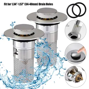 2 Pcs Bathroom Sink Stopper Hair Catcher Pop-Up Drain Filter with 304 Stainless Steel for Clog Prevention & Easy Maintenance