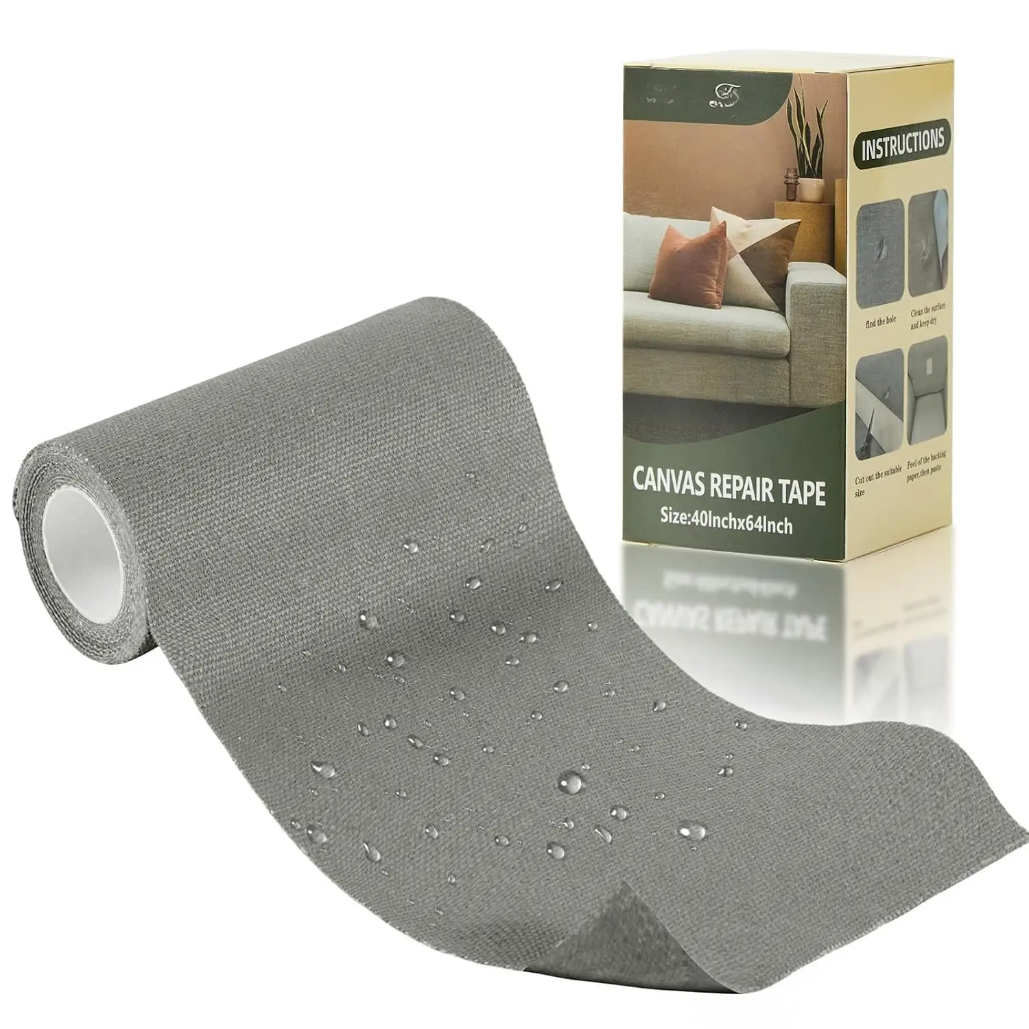 Canvas Repair , 463 Inches Dark Grey  Self-Adhesive Patch for Outdoor Gear, Durable and Weatherproof Fabric  for Boat Covers, Couch,Tents, Sofas, Sun Shades, Awnings,Lounge Chairs