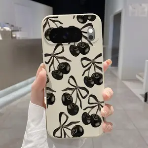 Rounded Edge Phone Case for Google Pixel 10 9 XL 8 7 Pro A Cherry Bow Pattern Pattern Pocket-Friendly Shockproof Liquid Silicone Protective Soft Smartphone Casing