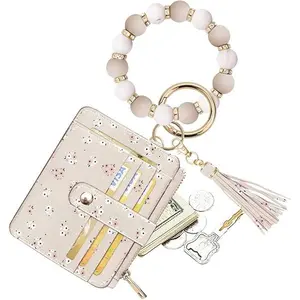 BYB21 Silicone Bracelet Wristlet Wallet Credit Card Holder RFID,ID Window,Key Ring Tassel,Slim Wallet Women Keychain Purse