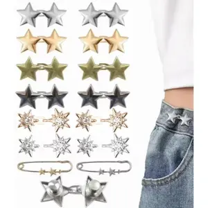 14-Piece Pant Waist Tightener Star Buttons, Durable Metal Pins & Adjustable Clips – Reusable Waist Cincher for Loose Jeans, Clothing Fashion Accessory (No Sewing Decoration for Dresses, Skirts)