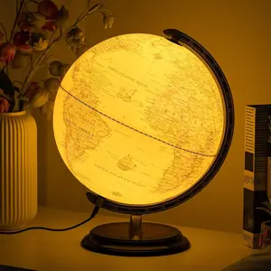 12'' Retro Illuminated World Globe with Wooden Stand, 2-1 Educ & Décor Antique Night Light up Globe Built in LED & HD Printed Map, Antique Illuminated Globe for Adults & Kids, Home Décor, Office Decoration educational learning tools