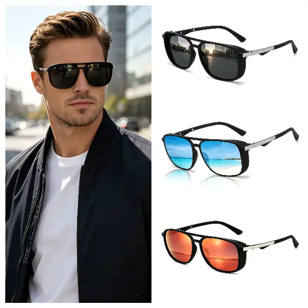 Square Sunglasses for Men and Women, Classic Double Bridge Design, Polarized Lenses with UV400 Protection, Ideal for Driving, Outdoor Activities, Business Casual Occasions and Daily Wear