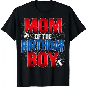 Mom Of The Birthday Boy Shirt Matching Family Spider Web T-Shirt