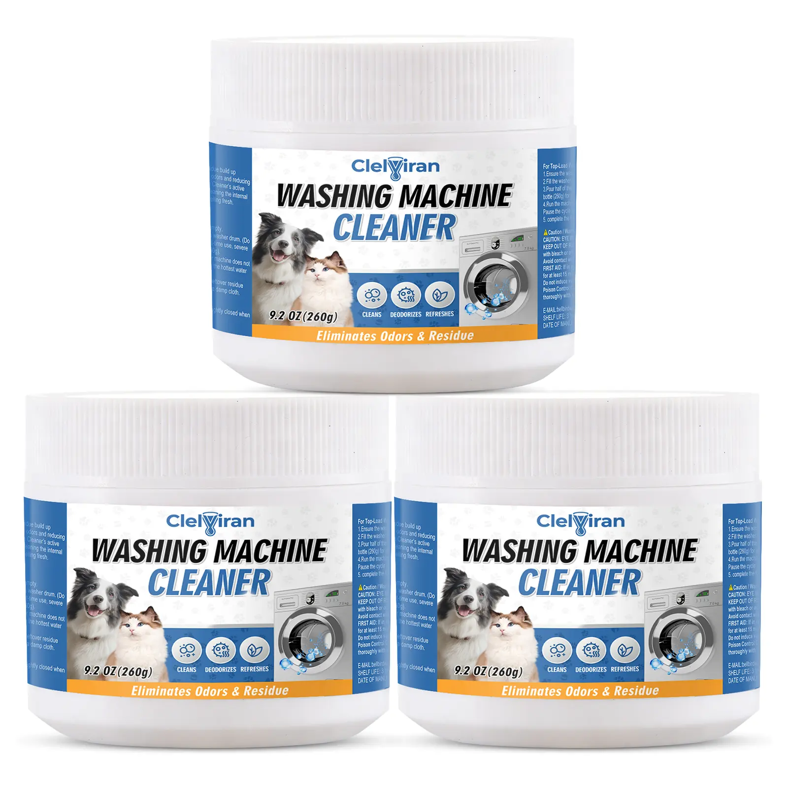 Cleviran Pet Hair Washer Cleaner Powder, Enzyme-Action Laundry Odor Eliminator for Deep Cleaning Residue & Grime, Septic-Safe Descaler for HE Front & Top Load Washers