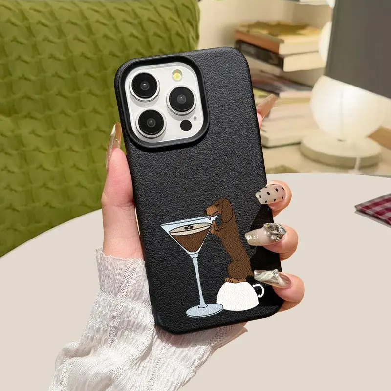 summerwins Couple's TPU Cellphone Case Cover - Black & White, Large Perforated Design, Creative Simple Dachshund Art, Protective Accessory for iPhone 11/12/13/14/15/16/17 Pro/Pro Max/Plus, Protection