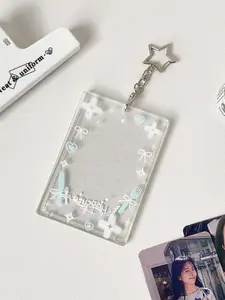 Korean Style Transparent Glitter Card Case, Girl Idol Photo Card Holder, Three-Inch Polaroid Protection, Cute Hanging Accessory
