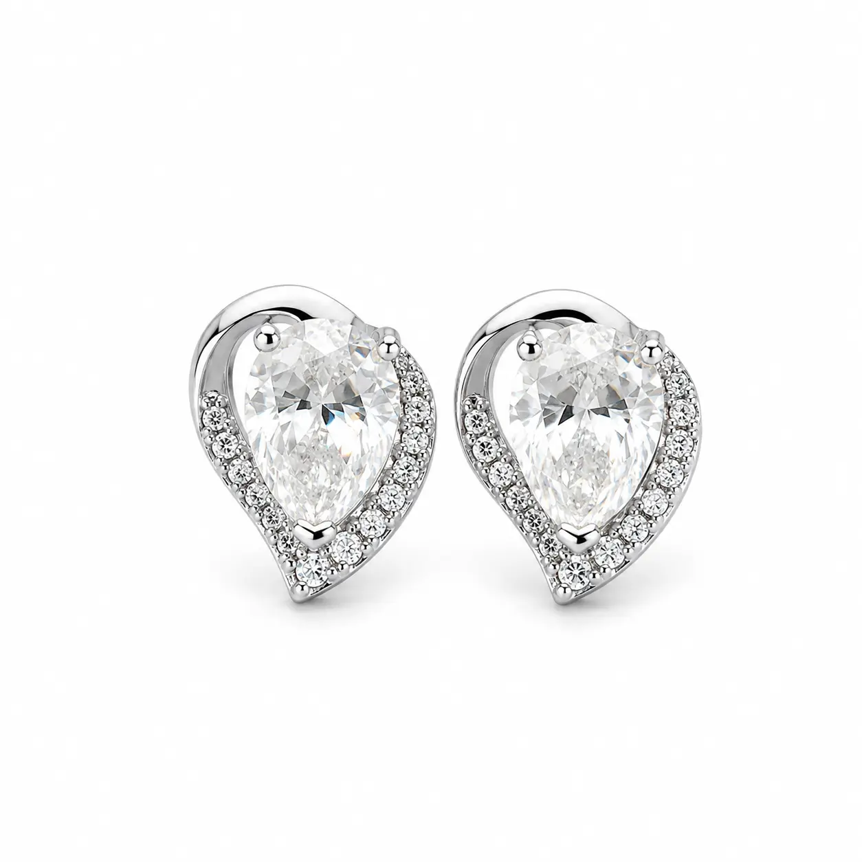 Women's Pear-Cut Moissanite Stud Earrings, Sparkling Swirl Halo Costume Jewelry