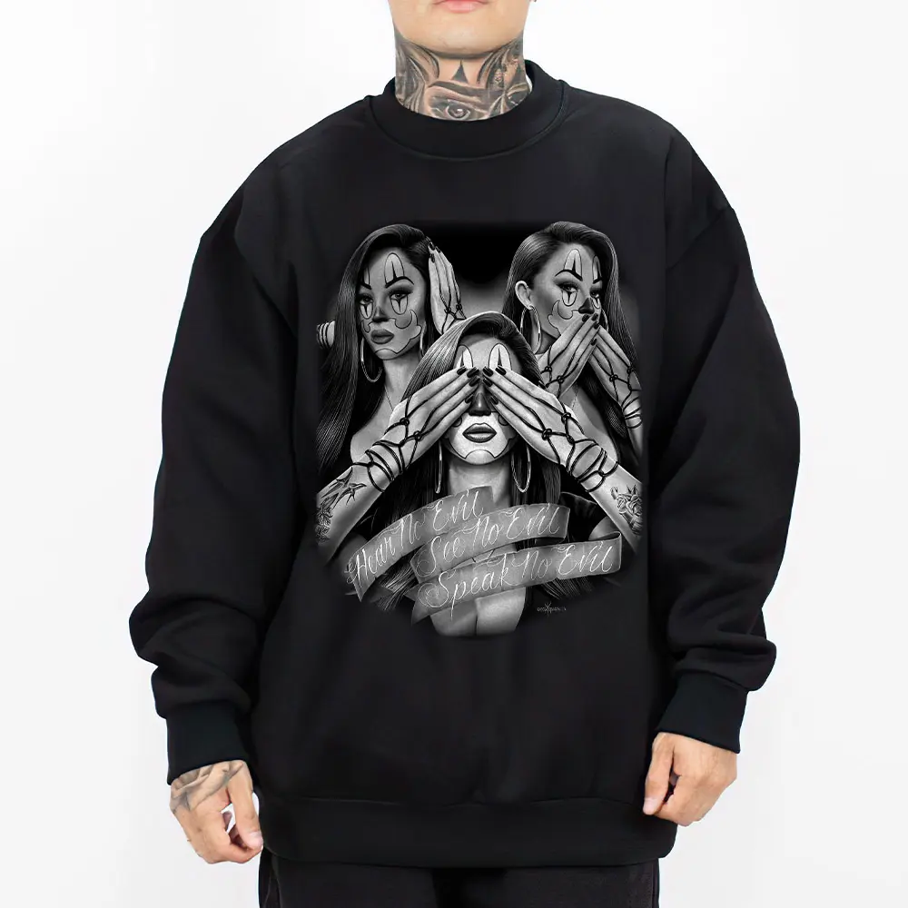 No Evil, Chicano Clothing, Cholo, Gangster clothes, Hoodies for men, Men's clothing, Streetwear, Lowrider, Graphic tee, Men gifts sdl Fabric Menswear