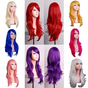 Cos Long Wave Anime Cosplay Wig 70cm Curly Pink Human Hair Extensions & Wigs European American Style Glueless Fashion Accessory