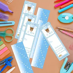 Blue Baptism Place Card, Invitation Cards, Baby Bear Paper Seat Marker, Ideal for Baptism Party, Perfect with Candy Bag