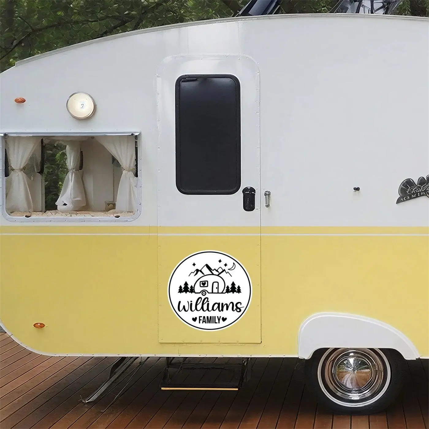Personalized Family Name Camper Door Decal, Vintage Teardrop Camper Badge, 16 or 22 inch, UV Laminated Vinyl, Made in USA
