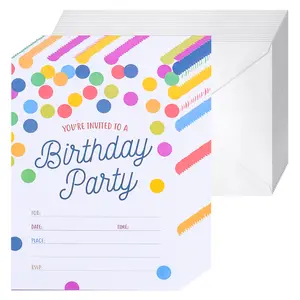 Rainbow Birthday Invitations - 20 Pcs Fill In Style Cards with Envelopes, Matte Finish, for Birthday Boys or Girls 5x7 Inches