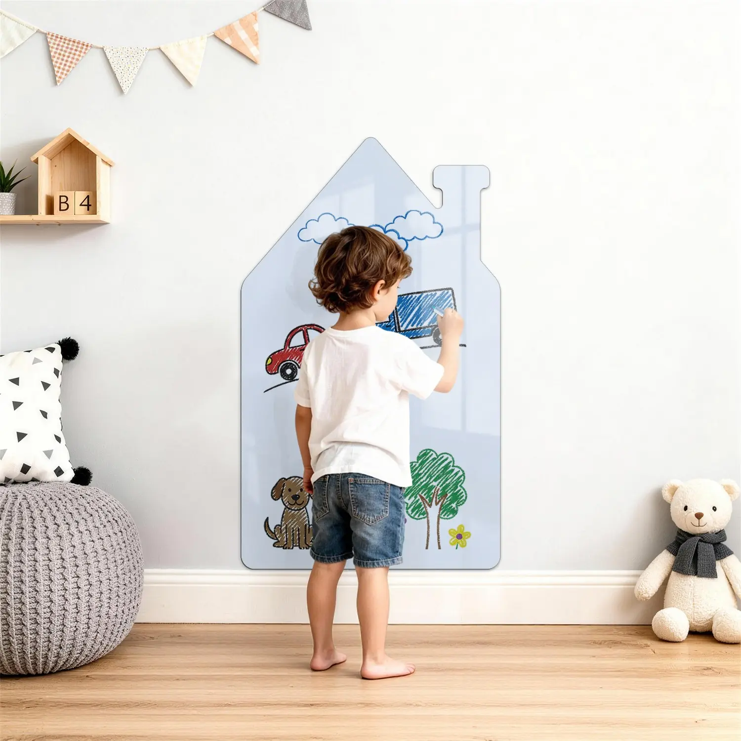 House Shape Erasable Whiteboard Wall Sticker, Self-Adhesive Writing Wallpaper, Kids' Drawing Board for Nursery, Game Room, Bedroom Decor