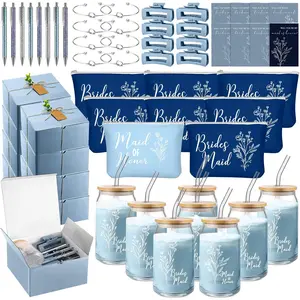 80 count Bridesmaid Proposal Gifts Set Maid of  Gifts Set from Bride Will You Be My Bridesmaid  Box Bridal Shower & Pre Wedding  for Bridesmaids, Comestic Bag & 16 oz Glass(Blue)