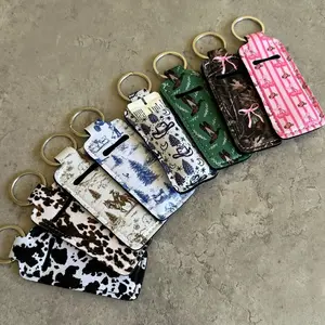 Western Chapstick Holder Keychains Cow Print Camo Cowboy Toile Fits Standard Chapsticks & Lip Balms Perfect for Gifts
