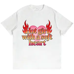 Hot Girl With A Soft Heart Flaming Heart Graphic Tee Sassy Motivational T-Shirt Casual Bold Personality Top Feminine Strength Apparel