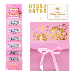 3D Pop Up Birthday Money Pull Out Card, Foldable Birthday Cash Gift Envelope with Number Stickers, Creative Cake Design Surprise Pull Tab Money Holder for 18 Year Old Girl, Birthday Gift for Daughter, Birthday Party Favor Decorat, Fun Party Cards