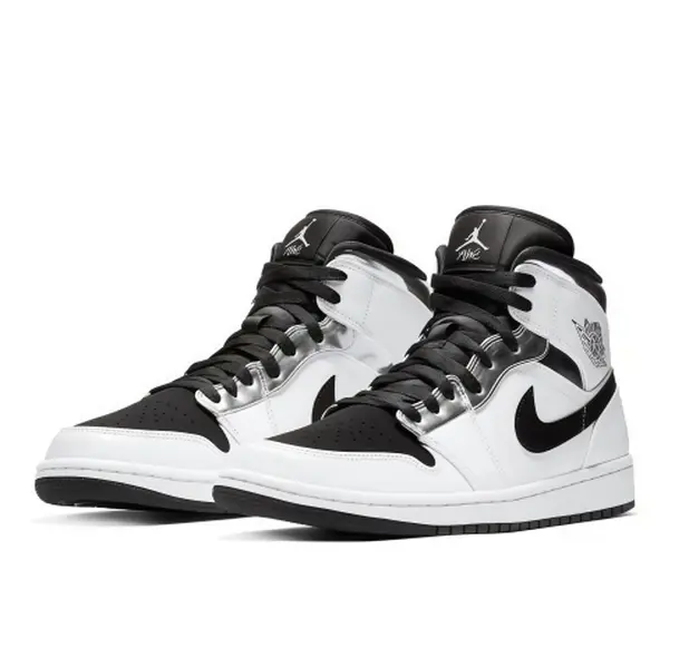 Air Jordan 1 Mid White Black Metallic Silver Mid Top Sneakers Leather Classic Black White Basketball Shoes Casual Street Footwear For Men Women