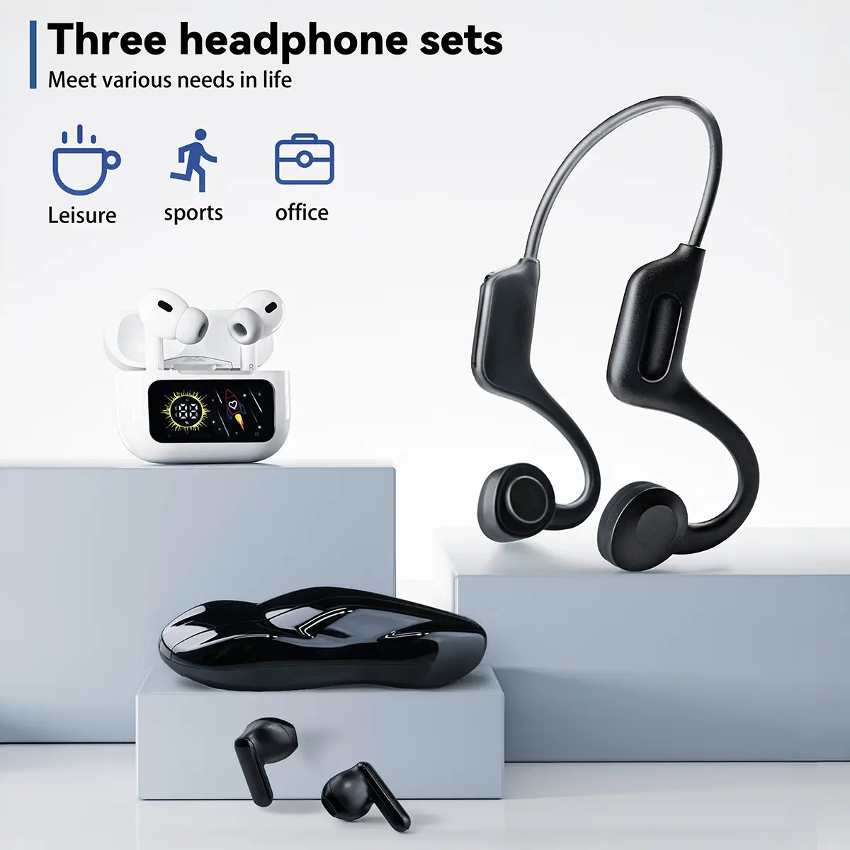 3-in-1 Wireless Earbuds & Headphone Set