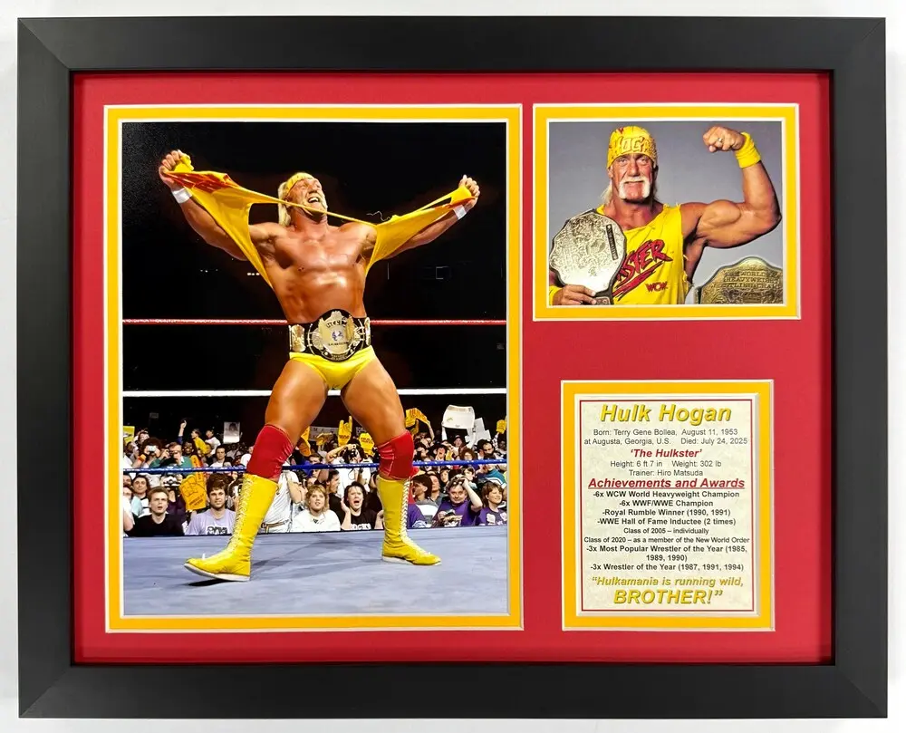 Hulk Hogan | Collectible Wrestling Memorabilia | Framed Picture & Photo Collage Gift, Man Cave Wall Art, Home Décor