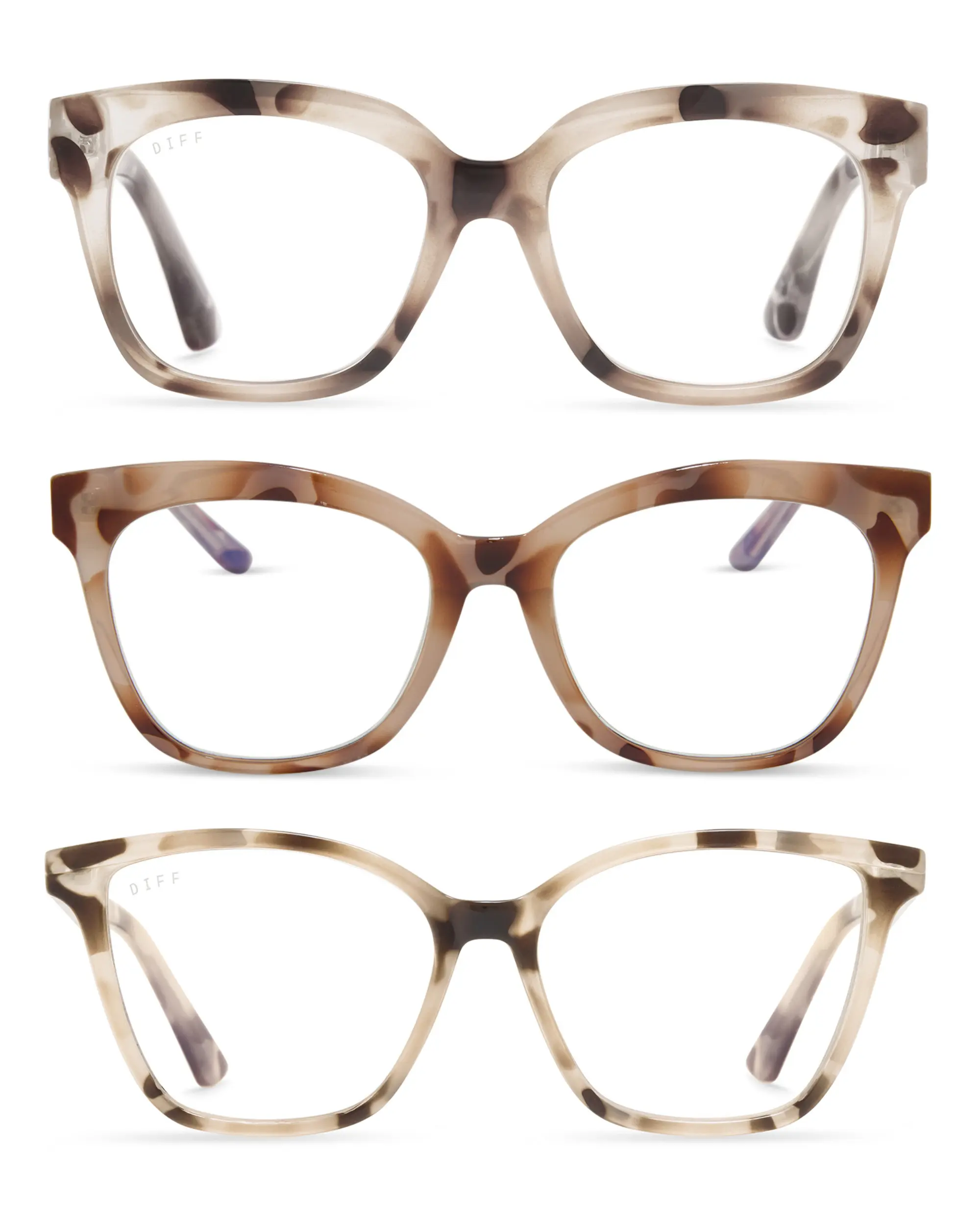 DIFF 3 Pack Cream Tortoise Reading Glasses - Ava, Willa & Leah