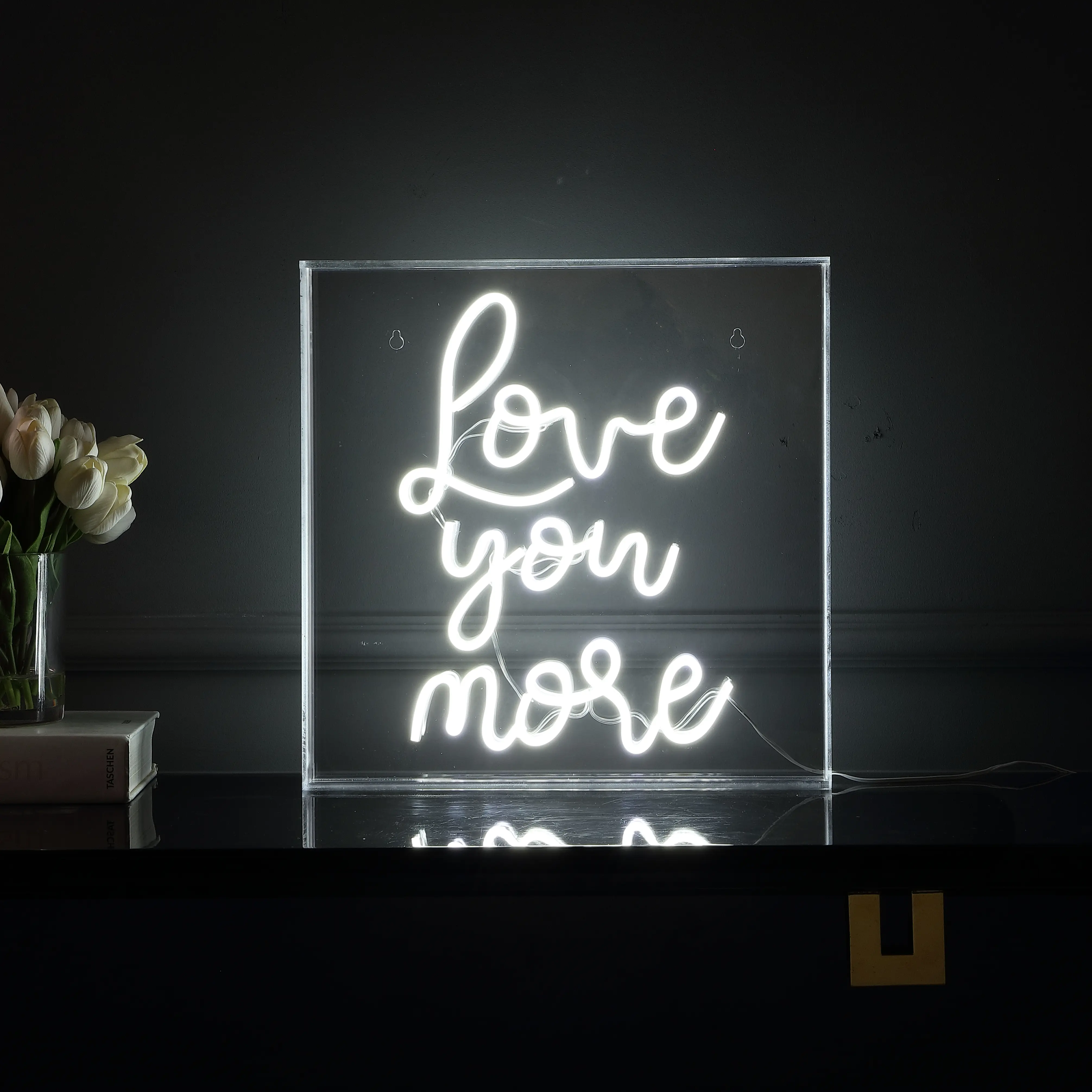 JONATHAN Y Love You More Square Contemporary Glam Acrylic Box Neon LED Light - USB-Operated, 15" Width, Plastic Body, Nail Slot Hang, Home Decor Light for Dorm, Living Room