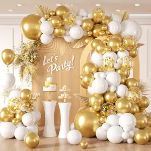 132Pcs White And Gold Balloon Arch Kit, Metallic Gold And White Balloons Different Sizes Of 18 12 10 Inch Balloons For Wedding Bridal Baptism Engagement Baby Shower Birthday Party Decorations