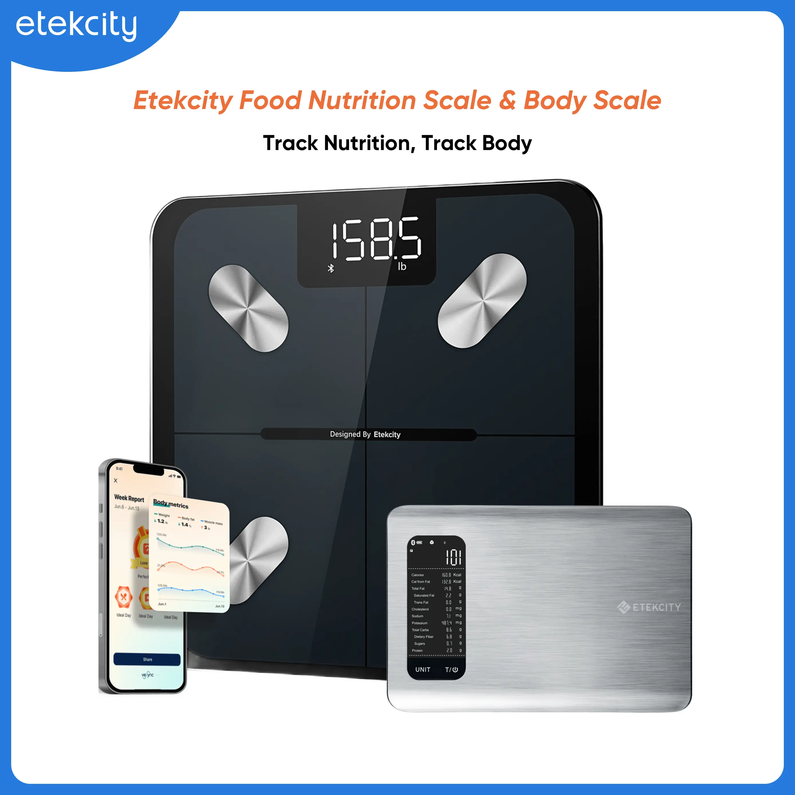 Etekcity Intelligent Bathroom Weight Scale Bundle - Digital Body Fat Scale with Accurate Weighing, Bluetooth Composition Tool, Food Nutrition Tracker, Vesync App Integration for Fitness & Healthcare SummerWins, DealsForYouDays