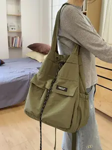 Fashionable Plain Tote Bag, Daily Commute Essential, Spacious Durable Multifunctional Shoulder Bag, Large Capacity School Bag, Elegant Office Bag, Multifunctional Portable Bag