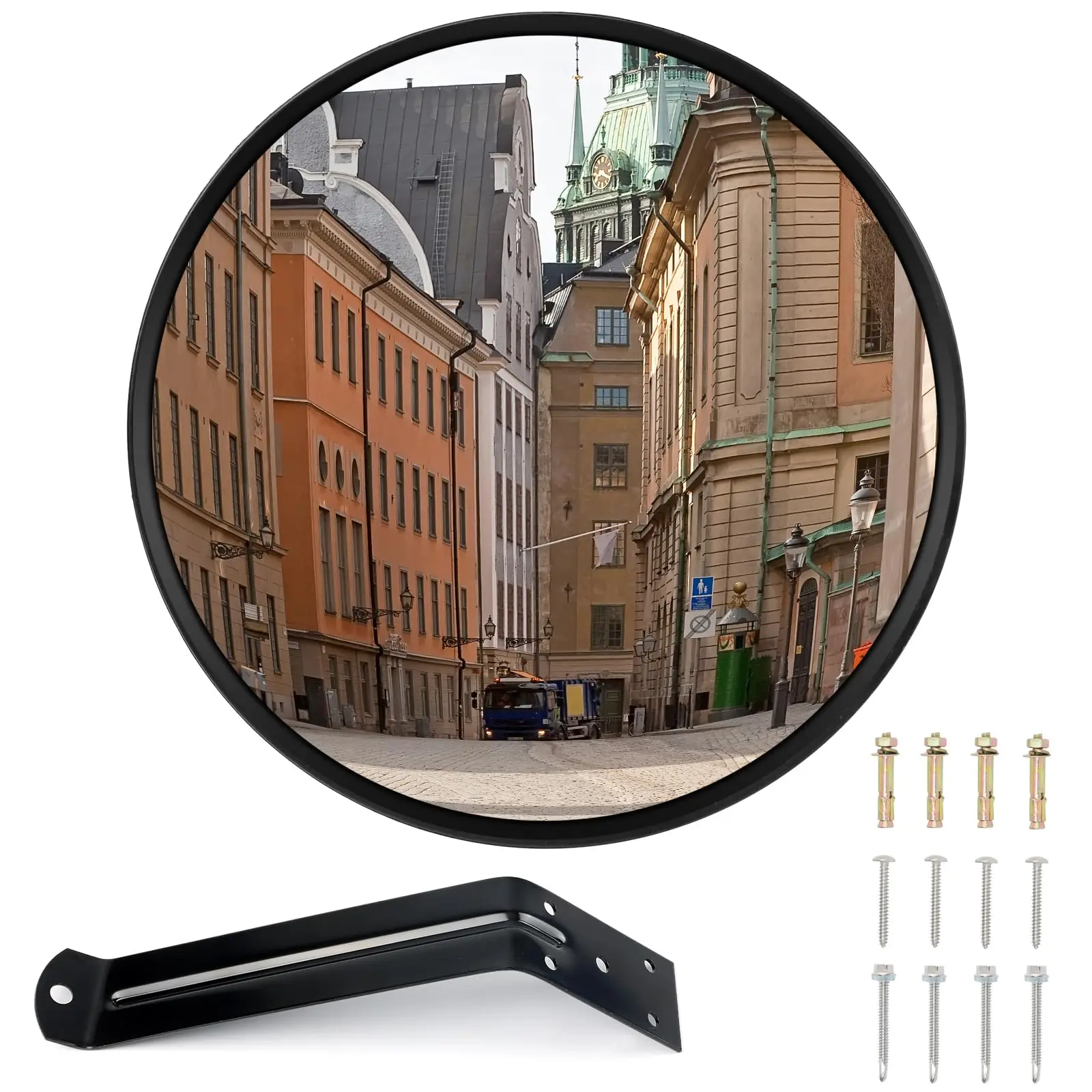 12 Inch Convex Safety Mirror Adjustable Wide Angle  Indoor/outdoor Corner Blindspot For Wall Security View Warehouse Parking Garage Traffic Corners