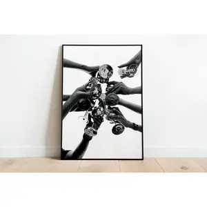 No Framed, Cheers Print, Black and White, Champagne Poster, Vintage Bar Print, Cocktail Wall Art, Bar Cart Print, Alcohol Wall Decor,